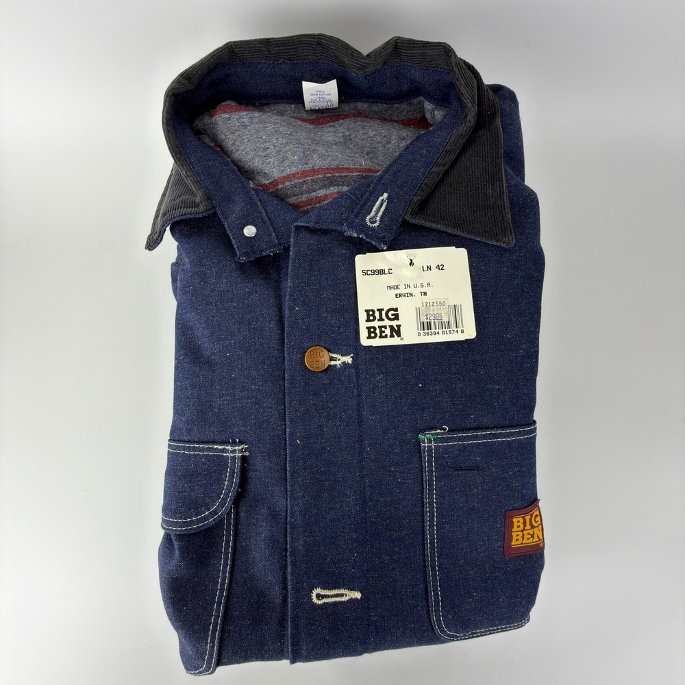 Big Ben Vintage Denim Chore Coat Blanket Lined Blue Men 42 Large NWT NOS 5C99BLC